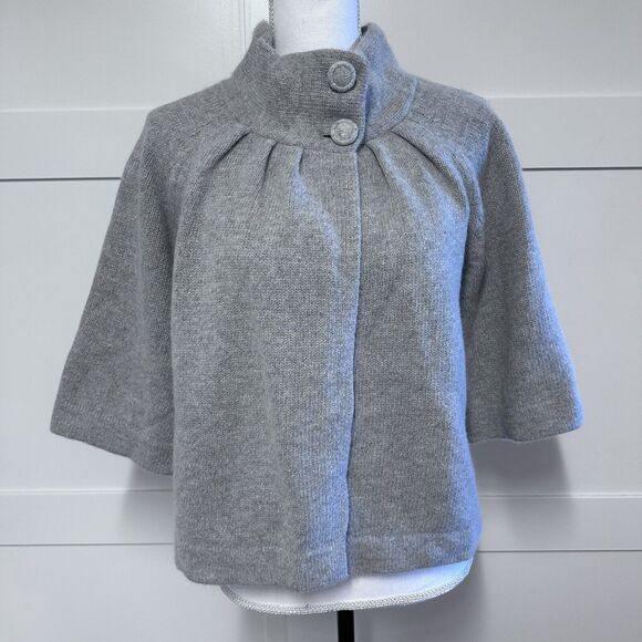 Elena Solano Womens sz M Petite‎ Lambswool Two Button Open Cardigan Gray Sweater - Picture 1 of 6